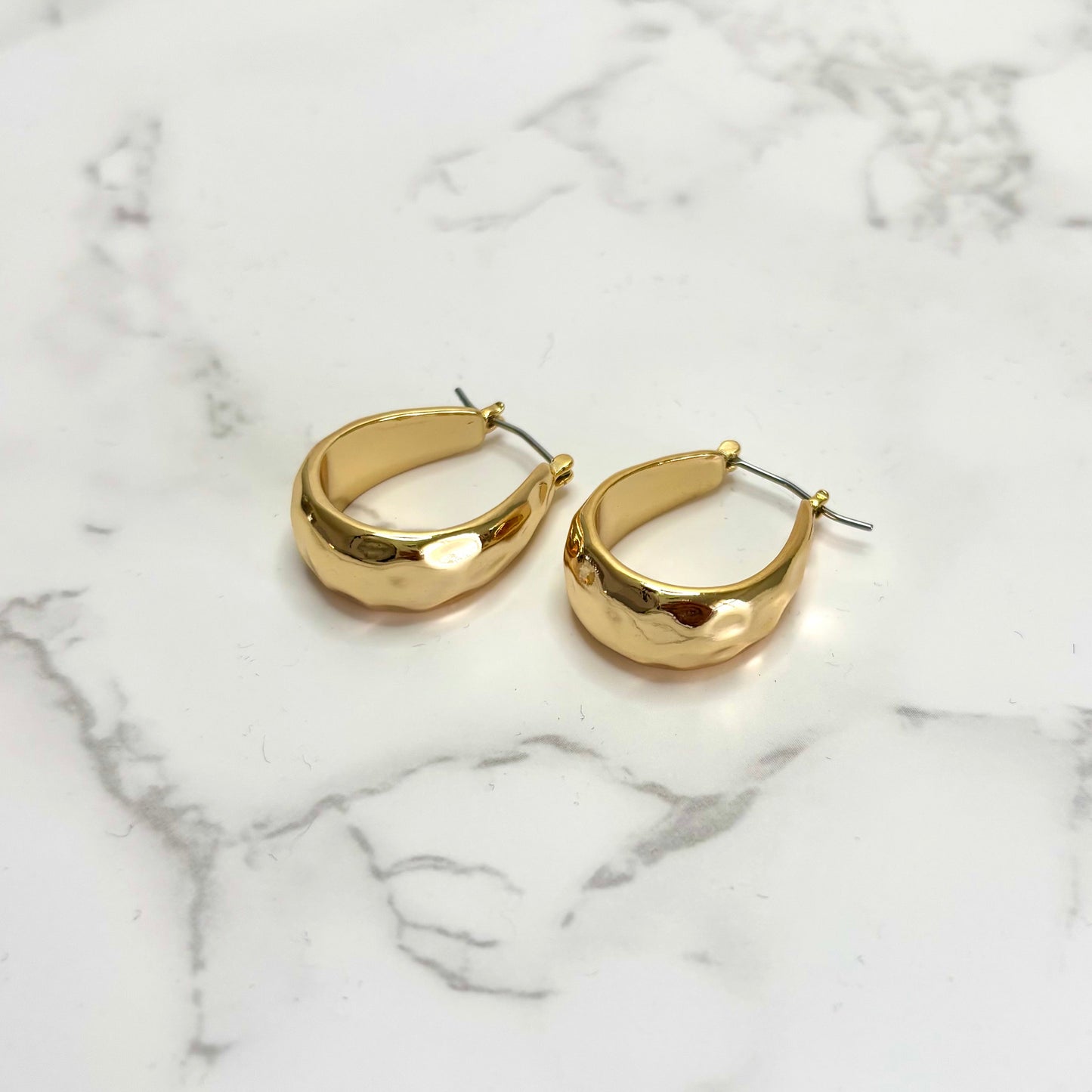 Hammered Dome Gold Hoop Earrings