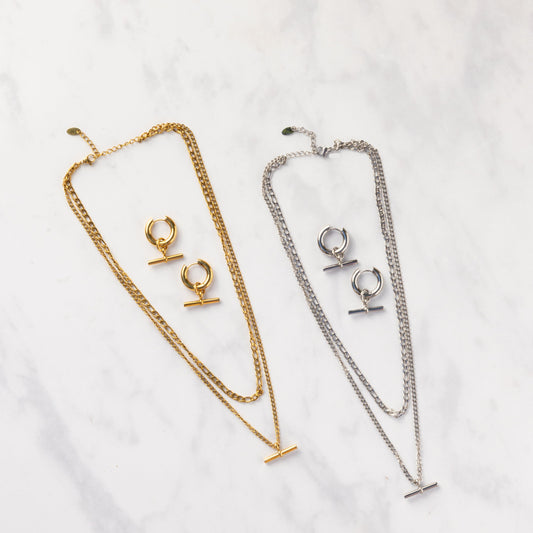 T-bar necklace and t-bar earrings