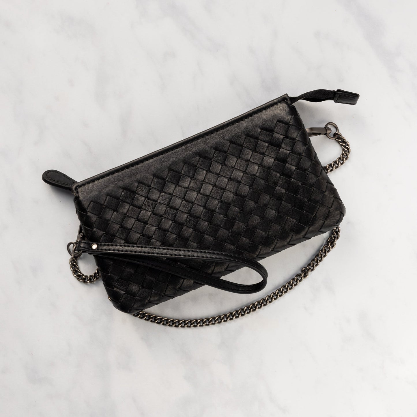 Noemi Leather Woven Clutch Purse