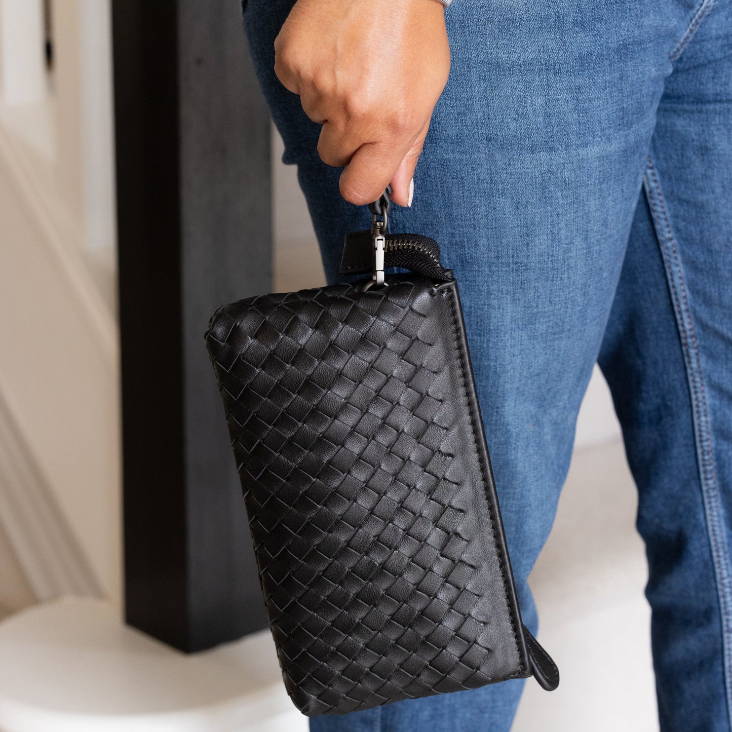 Noemi Leather Woven Clutch Purse