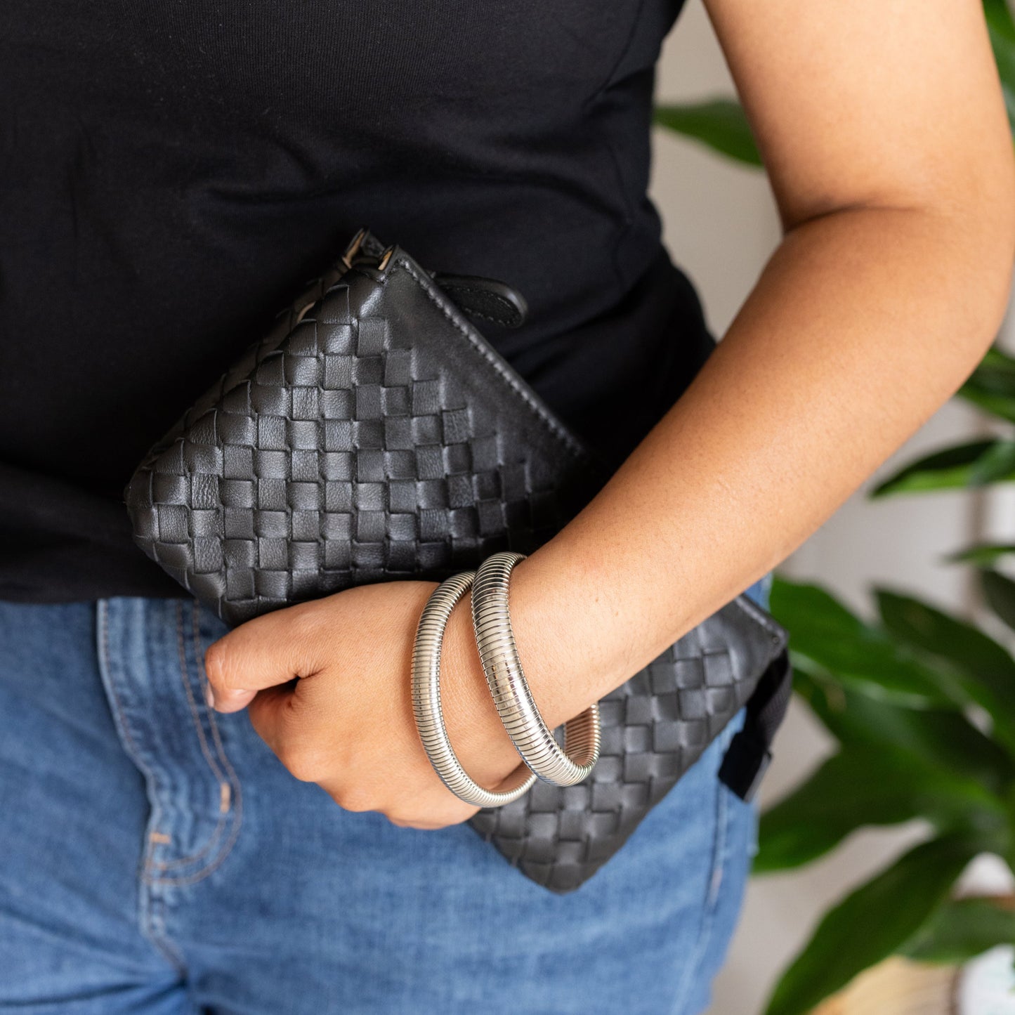 Noemi Leather Woven Clutch Purse