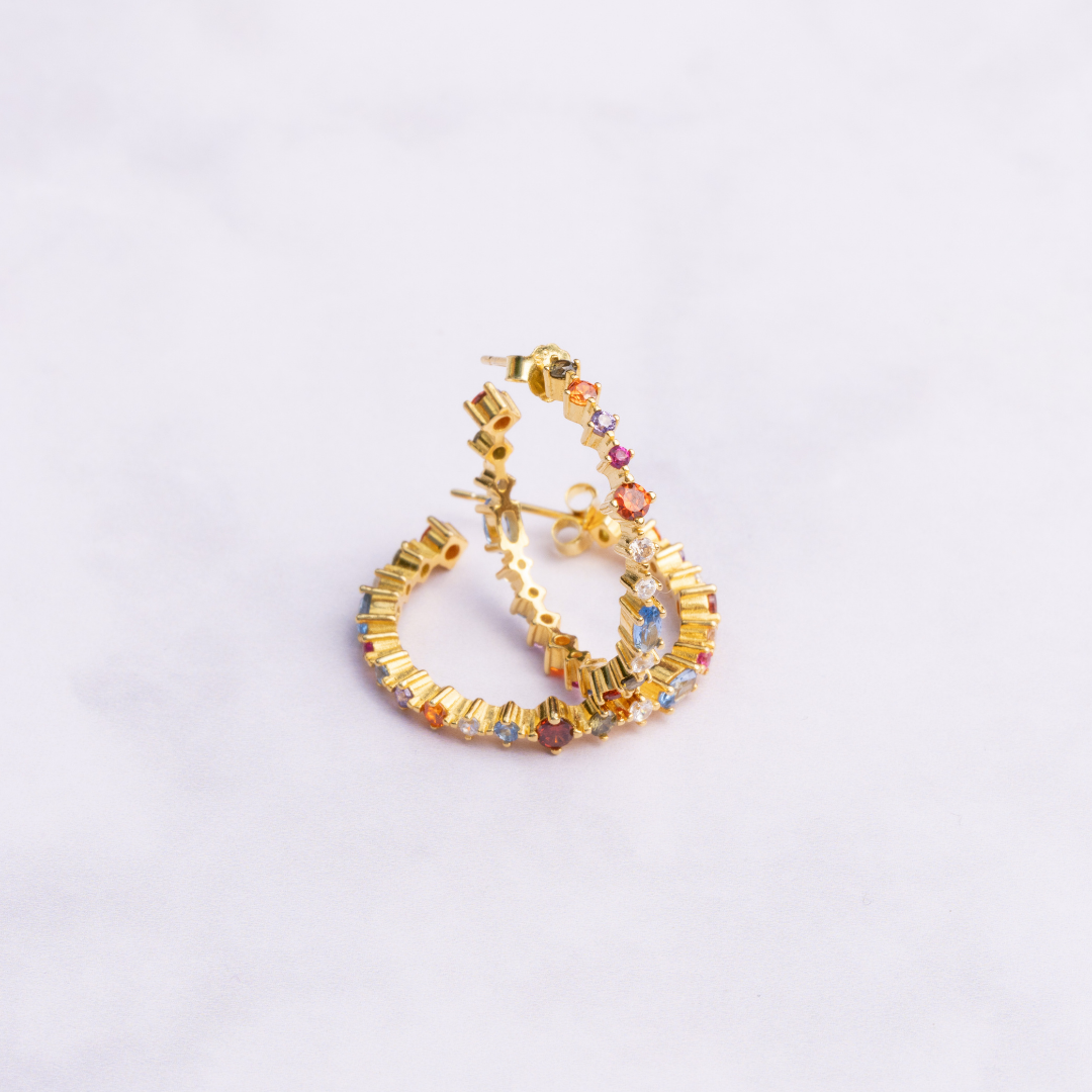 Amelie Rainbow Stone Hoop Earrings