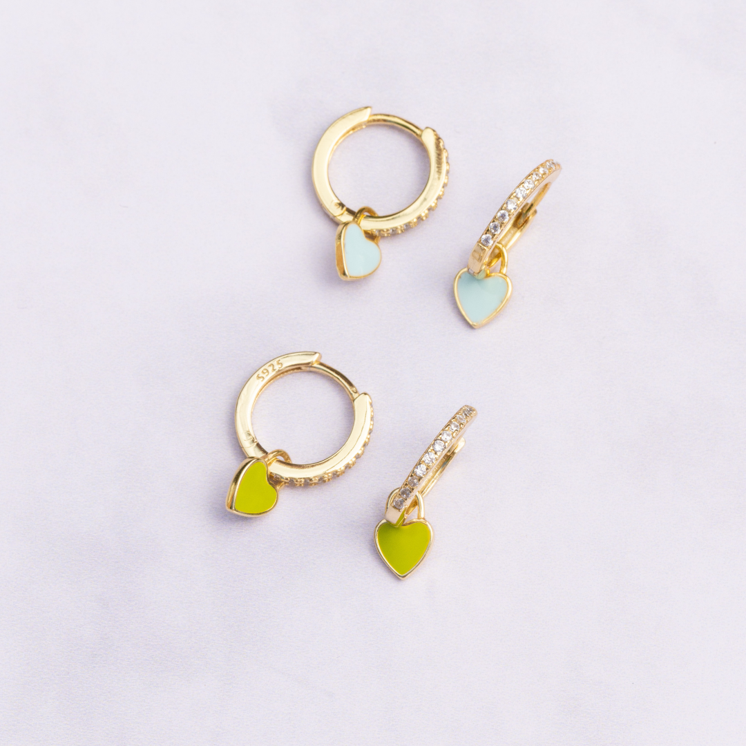 Pari Enamel Heart Tiny Huggie Earrings