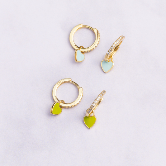 Pari Enamel Heart Tiny Huggie Earrings