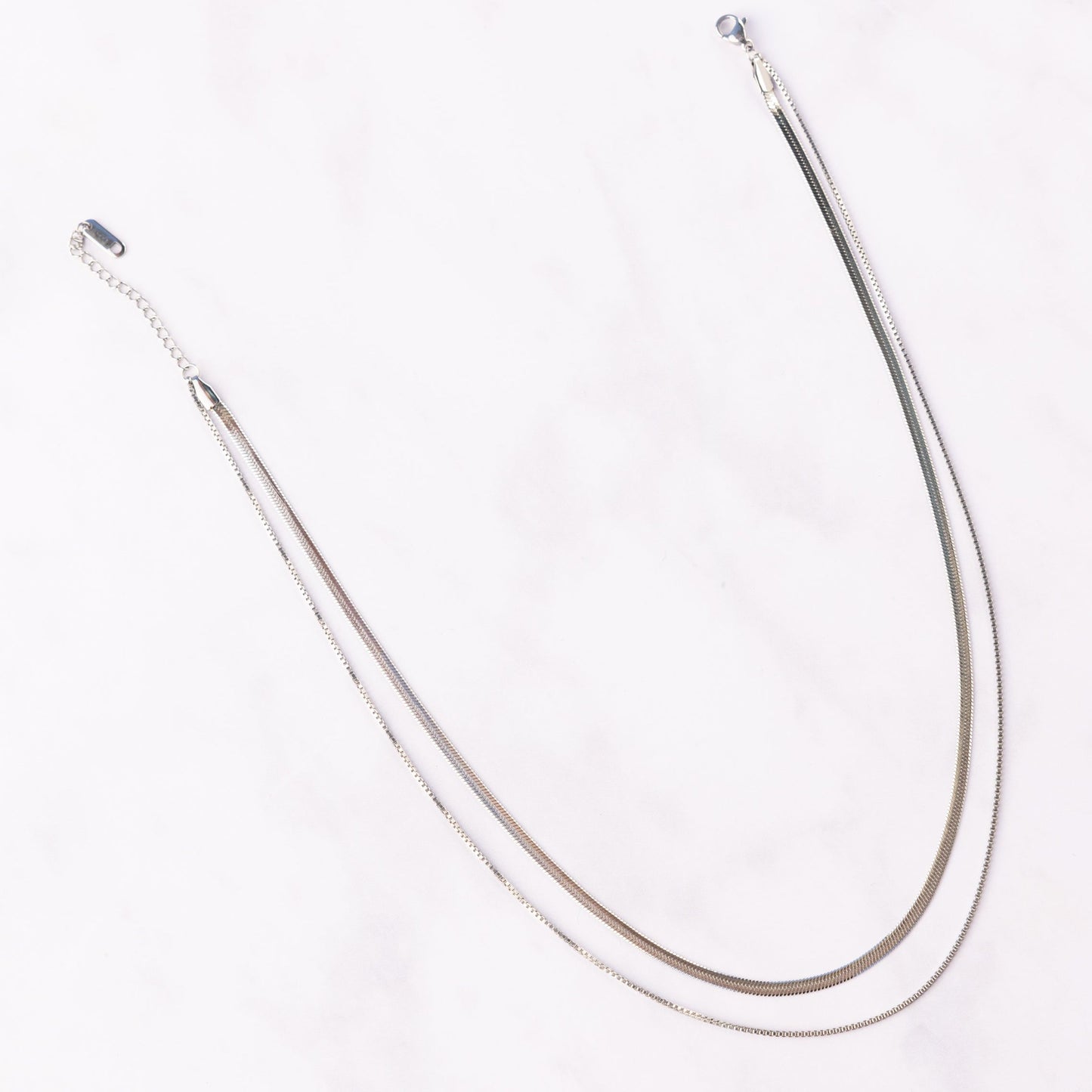 Double Layer Flat Snake Chain Necklace