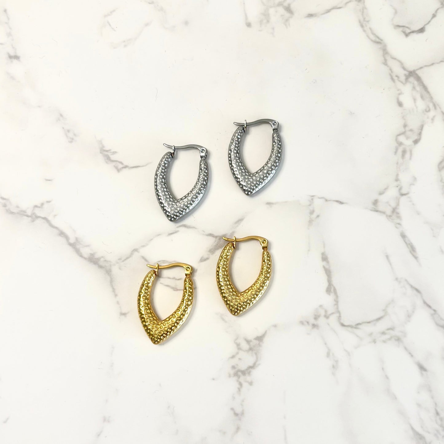 Textured V- Shaped Earrings