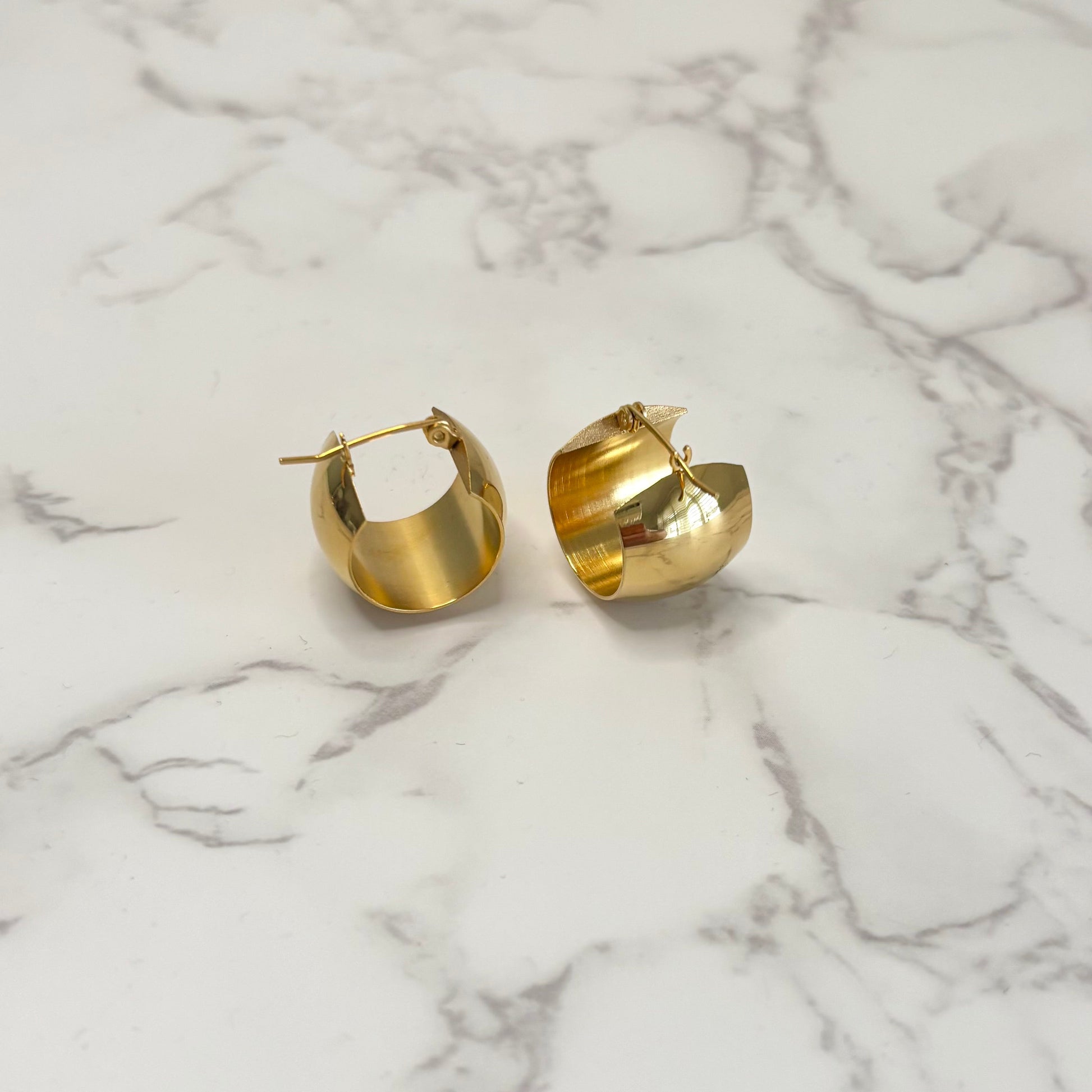 Domed Gold Sculptural Gold Hoop Earrings