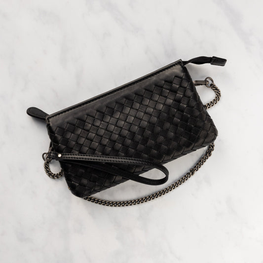 Noemi Leather Woven Clutch Purse