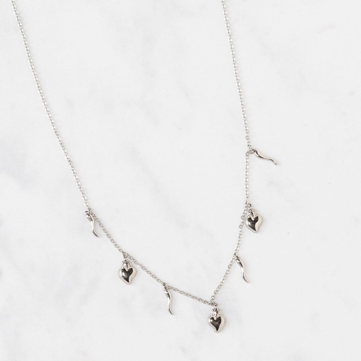 heart and horn dainty charm necklace