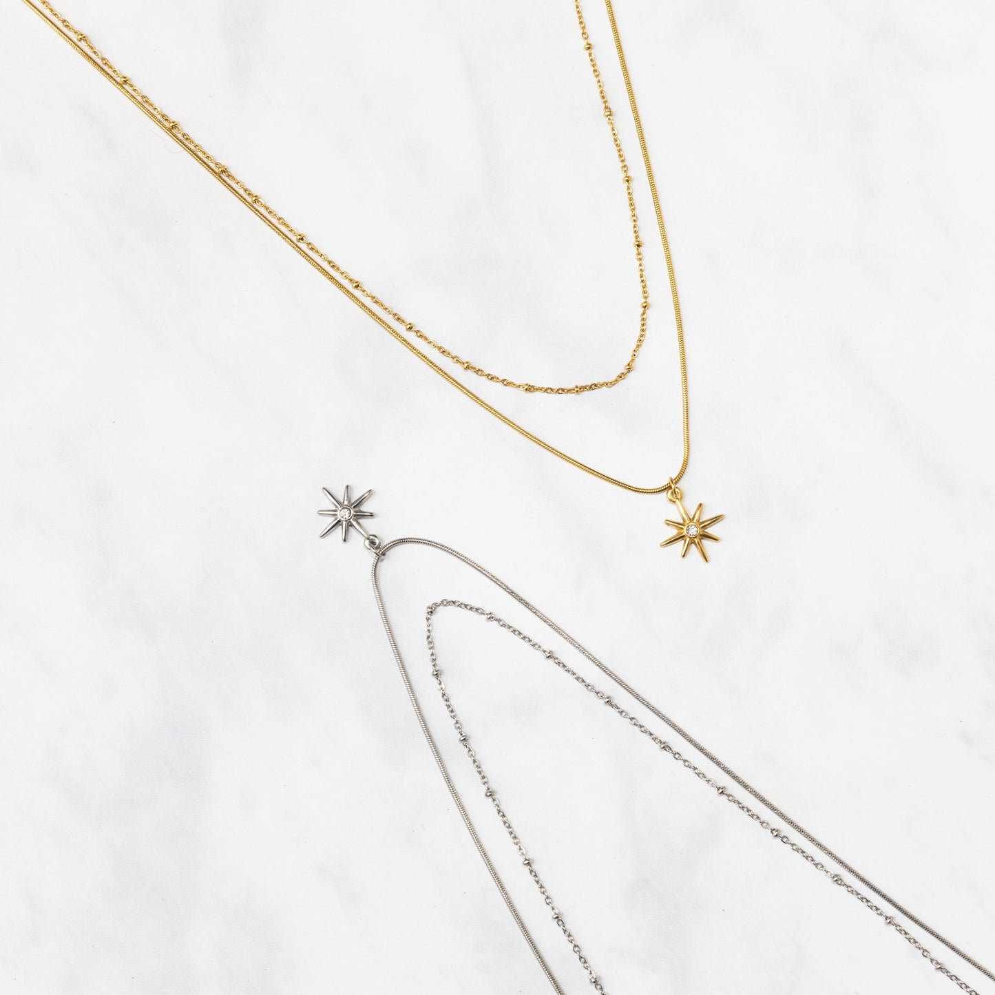 star pendant satellite and snake double layer necklace