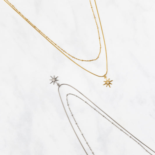 star pendant satellite and snake double layer necklace