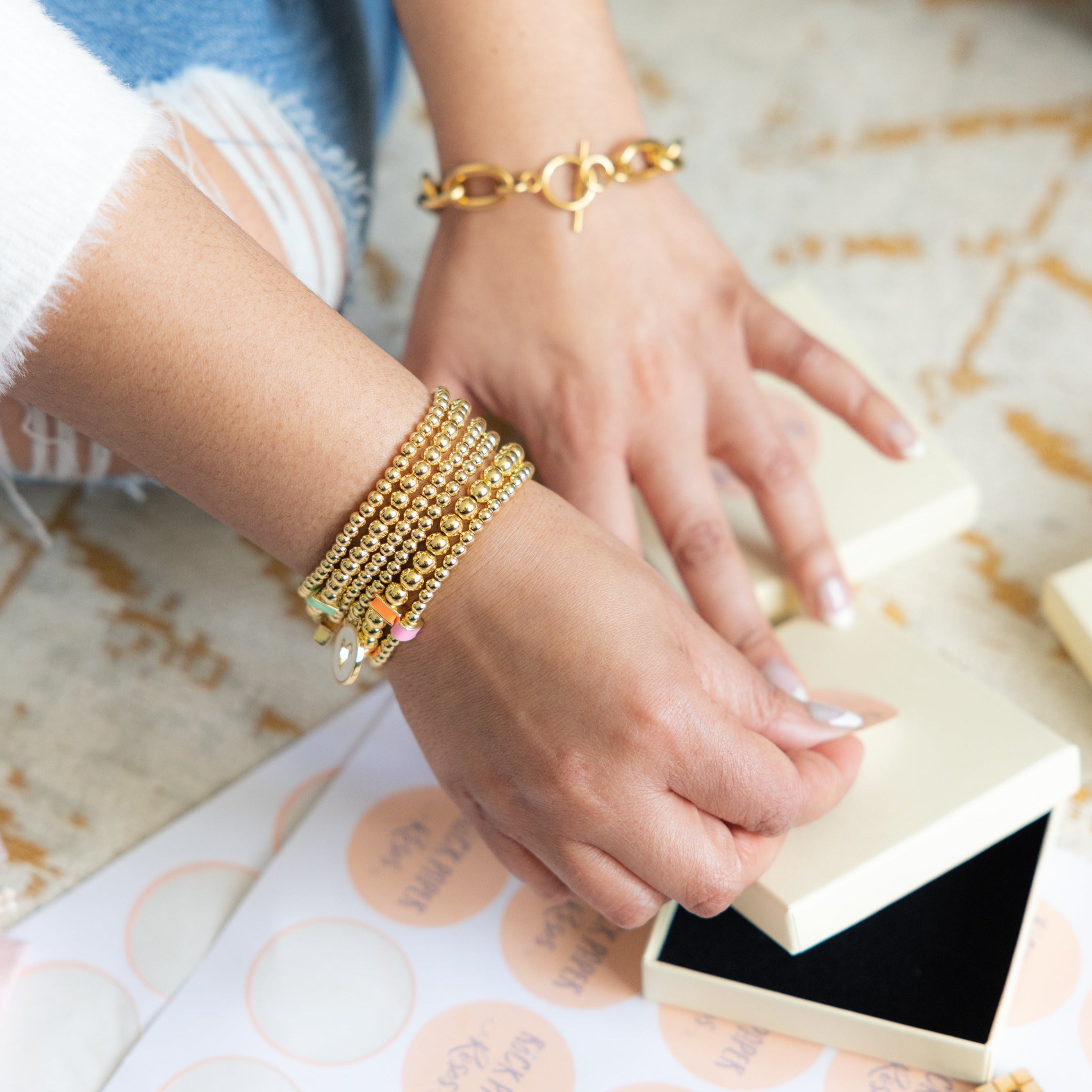 Gold Bracelet Stack, Gold Disc Bracelet