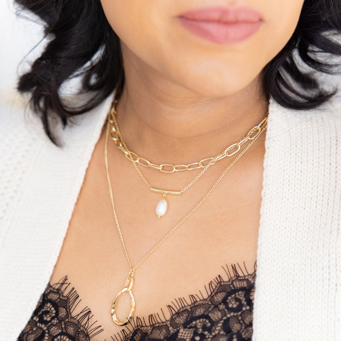 Eloise Chains & Pearl Pendant Necklace Set
