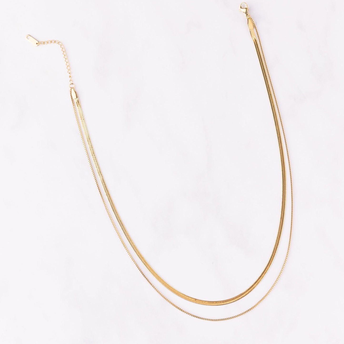 Double Layer Flat Snake Chain Necklace