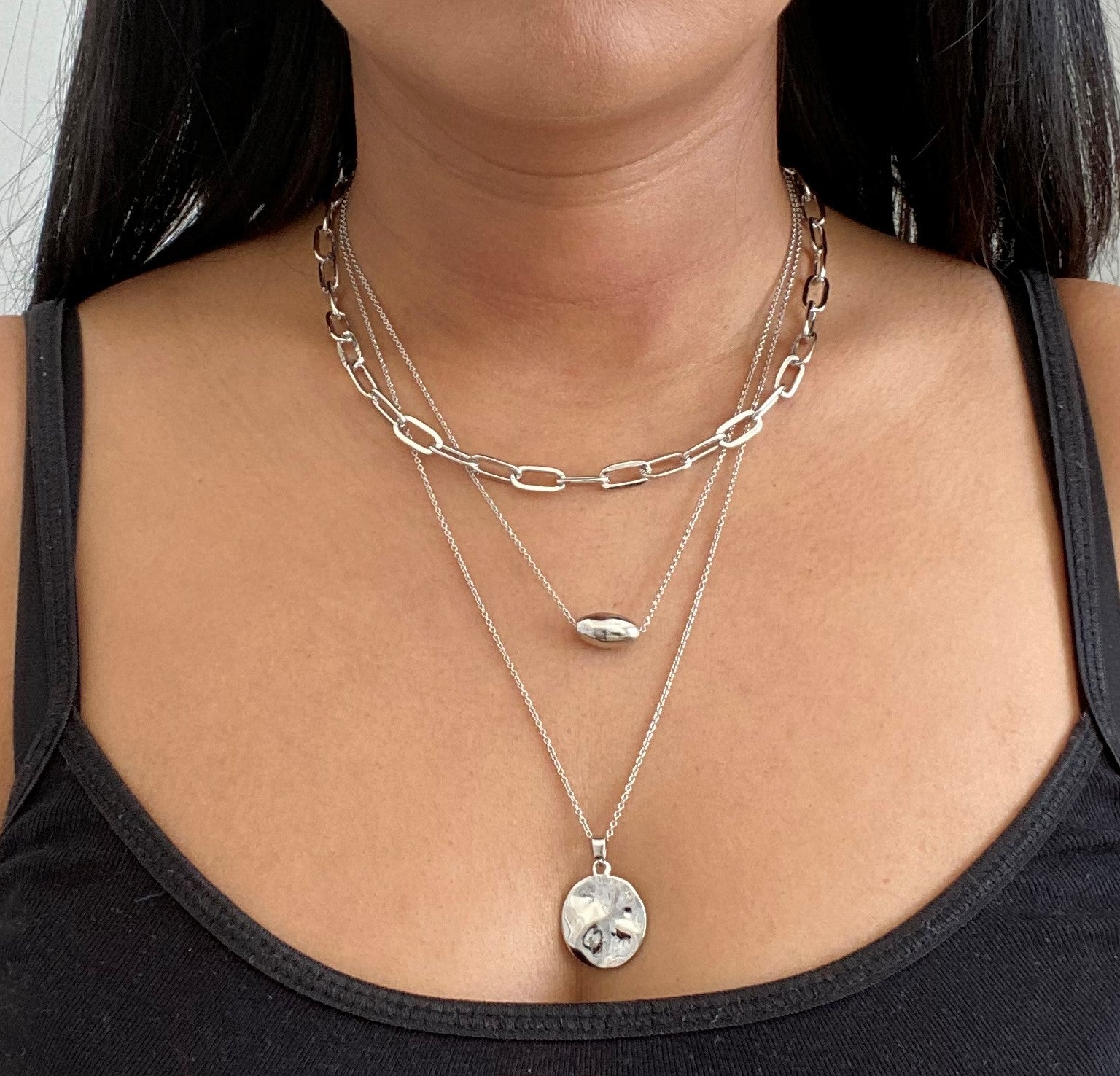 Triple chain necklace deals silver